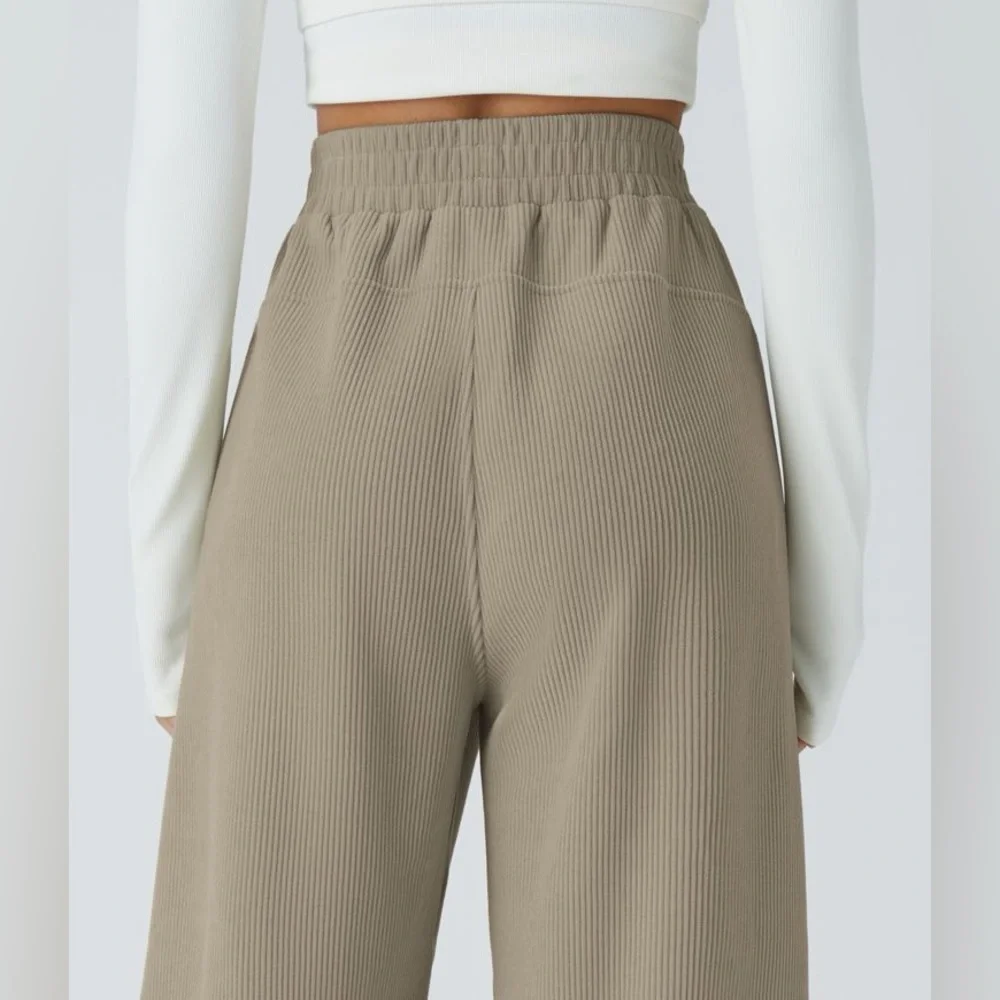 NEW Halara High Waist Straight Mop Corduroy Casual Pants Crockery Size Small - Picture 4 of 9